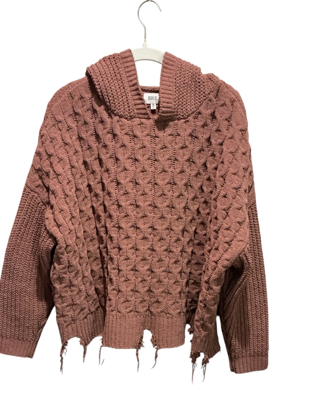 BKE Mauve Color Fray Sweater w/ Hood